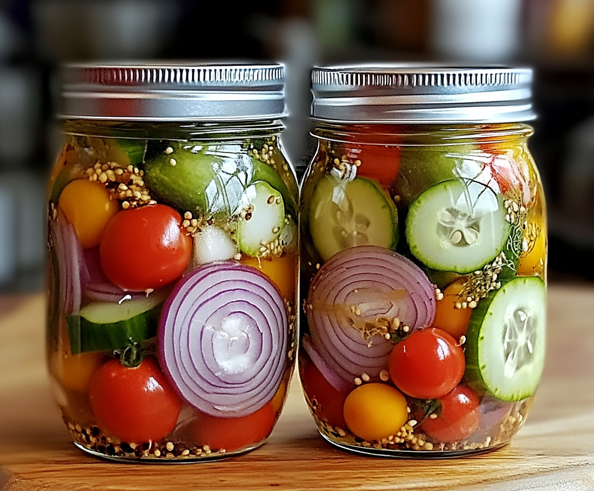 Pickled Cherry Tomatoes, Red Onions, and Cucumbers